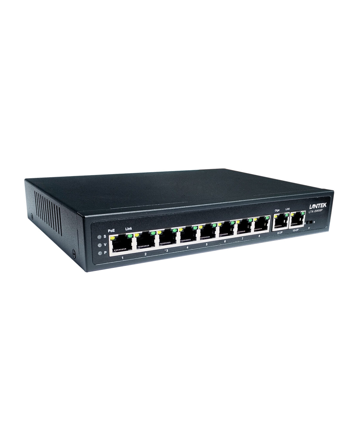 Switch PoE 8FE + 2GE, 1 y 2 60W, 3-8 30W(802.3at) 120W 6KV LR hasta 250Mtrs, LANTEK LTK-SW08P