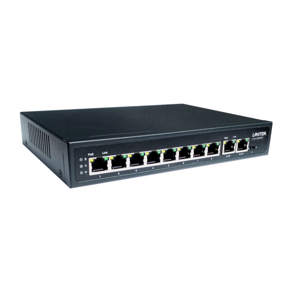 Switch PoE 8FE + 2GE, 1 y 2 60W, 3-8 30W(802.3at) 120W 6KV LR hasta 250Mtrs, LANTEK LTK-SW08P