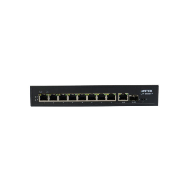 Switch POE 8GE af/at/bt 90w +1GE +1SFP uplink 120W 6KV LR hasta 250 Mtrs, LANTEK LTK-SW08GP