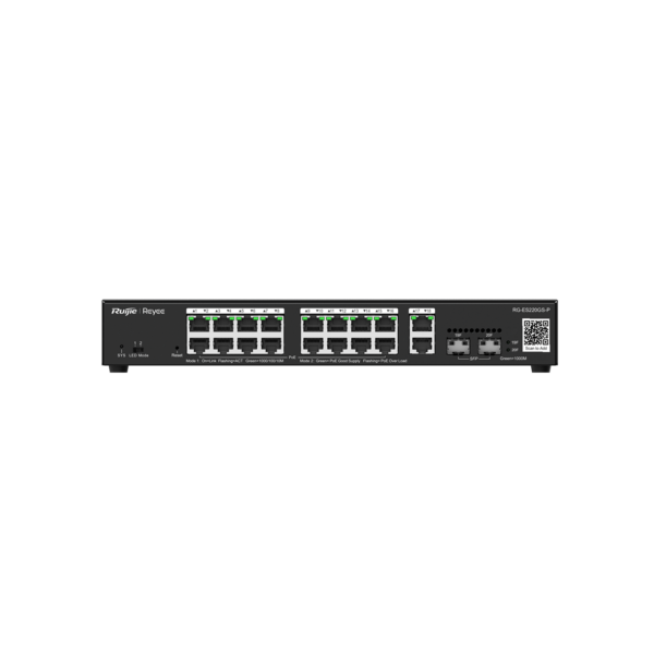 Switch 16 GE PoE+ / 2GE + 2SFP uplink, 250W 4KV Vlan, Loop prevention, Remote Boot, Cloud, REYEE RG-ES220GS-P