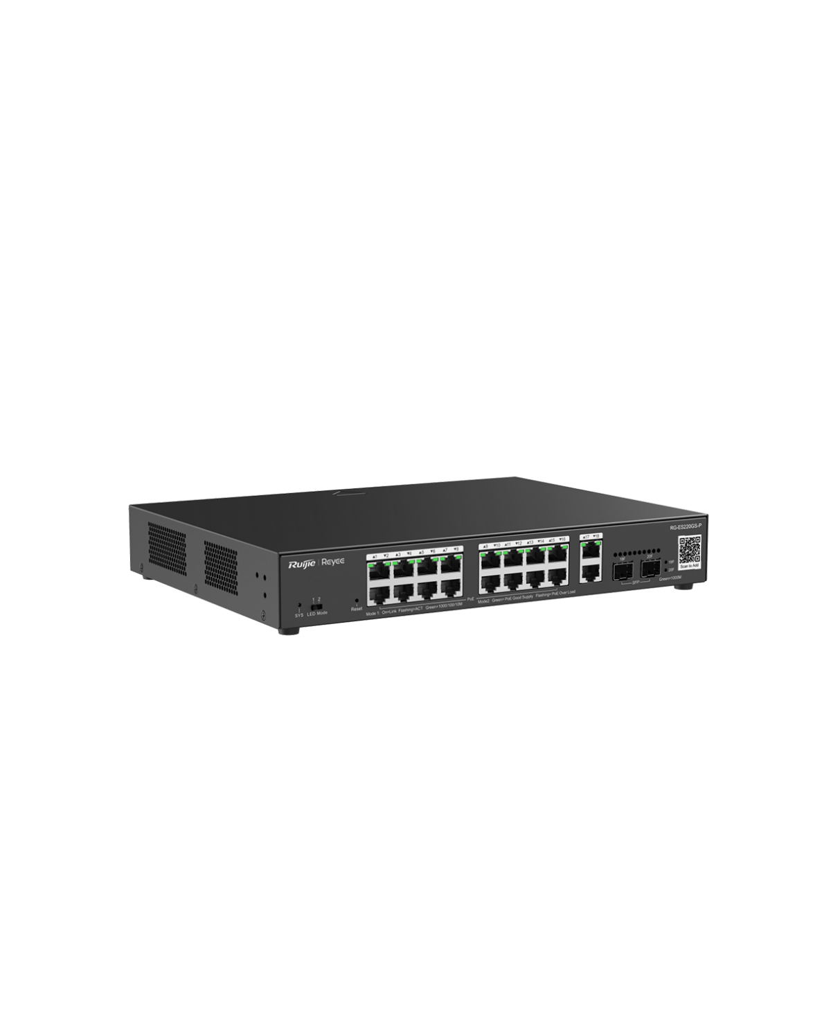 Switch 16 GE PoE+ / 2GE + 2SFP uplink, 250W 4KV Vlan, Loop prevention, Remote Boot, Cloud, REYEE RG-ES220GS-P