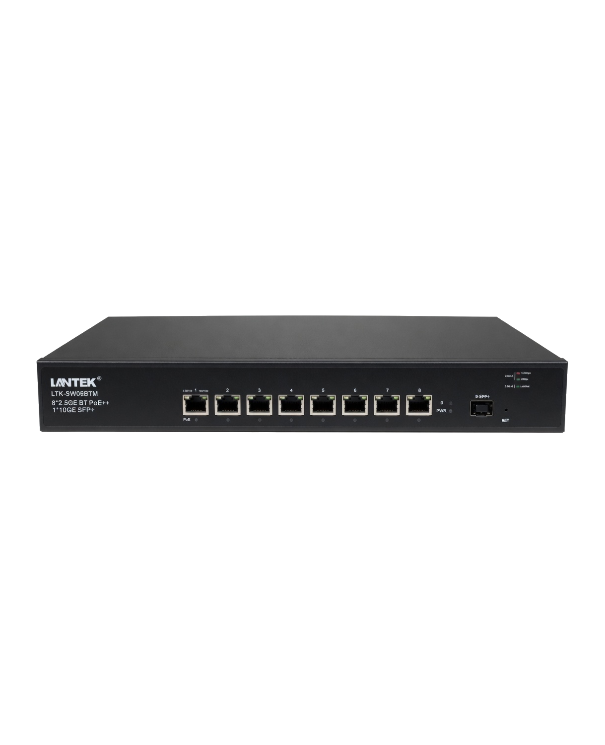 LTK-SW08BTM (2) Switch Smart WEB administrable 8 puertos PoE 2.5G BT 250w + 1 puerto 10G SFP+, LANTEK LTK-SW08BTM