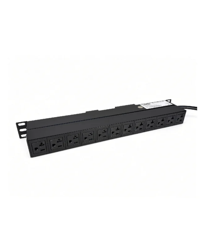 PDU 12 tomas 5-20R 120VAC/20A horizontal Indicador de Voltaje Prot Sobrecarga c/cable 3mts 5-20, LANTEK LTK-PDUH1220A