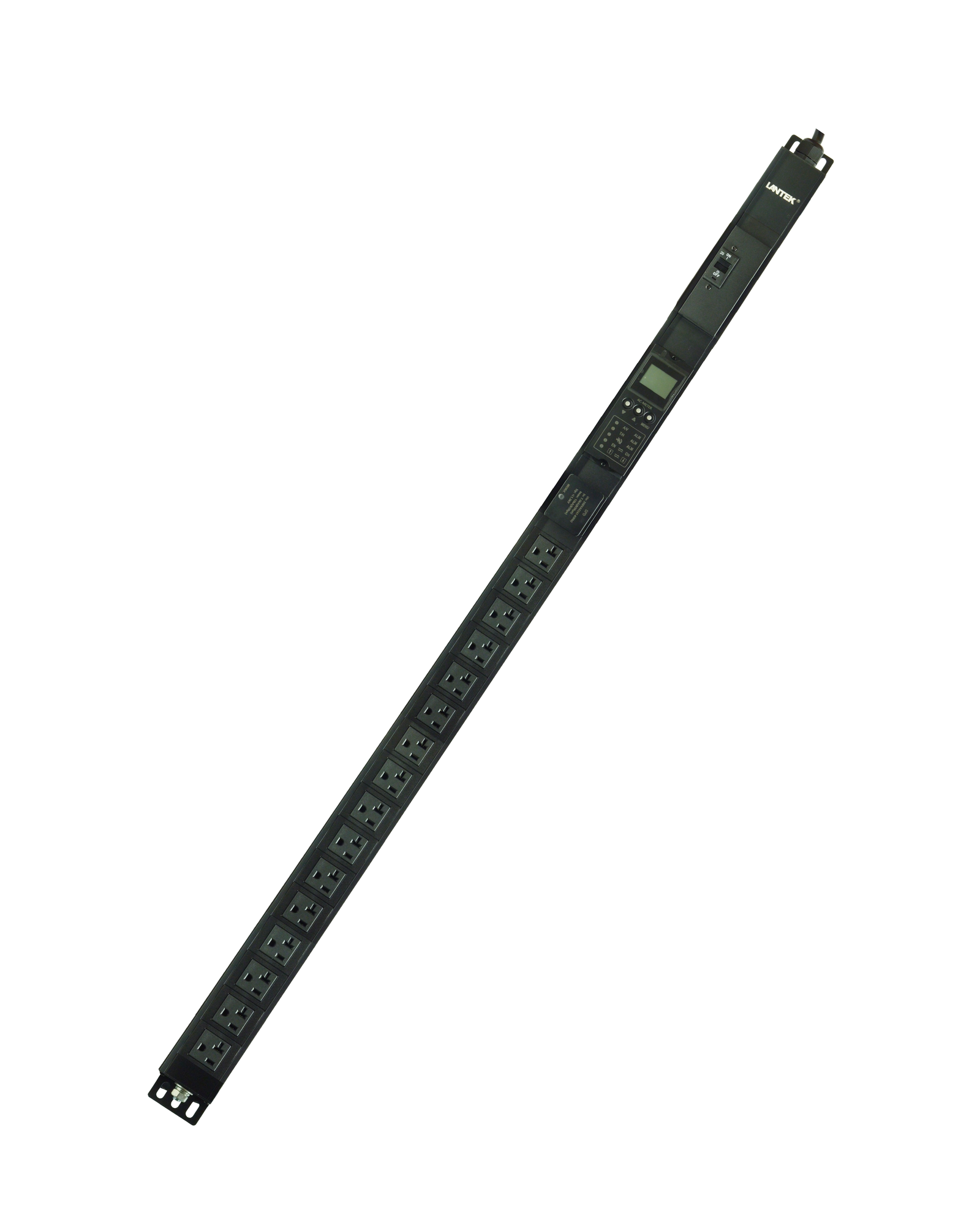PDU-16-LISTA2 PDU 16 tomas 5-20R 125VAC/20A vertical disyuntor hidraulico Indicador de voltaje con cable de 3mts 5-20P, LANTEK LTK-PDU16V20R - Imagen 1