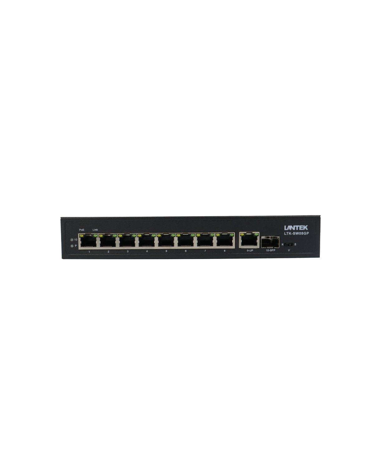 2884 Frente Switch POE 8GE af/at/bt 90w +1GE +1SFP uplink 120W 6KV LR hasta 250 Mtrs, LANTEK LTK-SW08GP Switch POE 8GE af/at/bt 90w +1GE +1SFP uplink 120W 6KV LR hasta 250 Mtrs, LANTEK LTK-SW08GP
