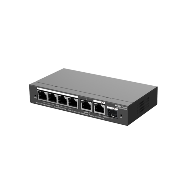 Switch 4 GE PoE+ / 2GE + 1SFP (combo) uplink , 54W 6KV Vlan, Loop prevention, Remote Boot, Cloud, RUIJIE RG-ES206GS-P