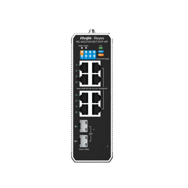 Switch Industrial PoE administrable 10 GE / 1 PoE++ y 7 PoE+ / 2 SFP, Cloud (no incluye fuente), REYEE RG-NIS2100-8GT2SFP-HP
