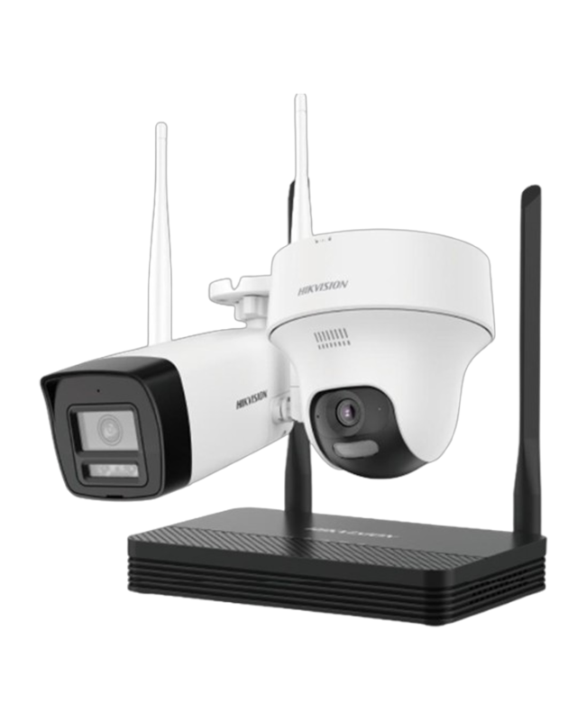 KIT CCTV WIFI Bullet +Turret PT Interior 2MP mic/speak Incluye NVS 4CH/MicroSD Max 512GB, HIKVISION DS-J142I(STD)/NKS422W02H