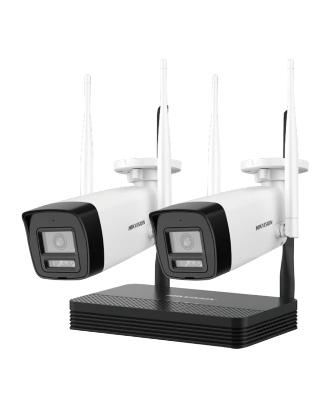 KIT CCTV WIFI 2 Bullet 2MP IP66 IR30m mic/speak Incluye NVS Max 4CH/ MicroSD Max 512GB, HIKVISION DS-J142I(STD)/NKS422W0H