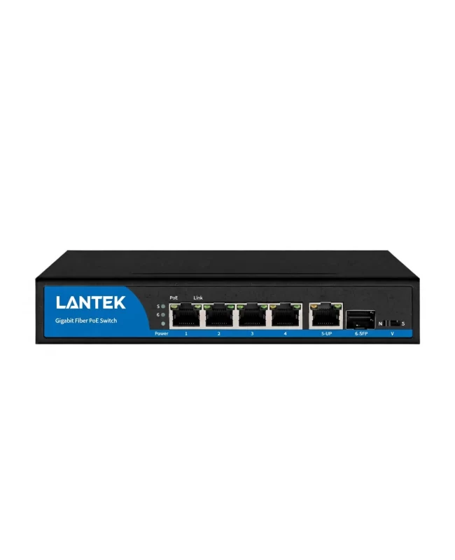 Switch 4 GE PoE+ / 1GE + 1SFP uplink, AF/AT/BT 60W en puerto 1, 80W 6KV LR hasta 250mts No administrado, LANTEK LTK-SW04P (SWITCH POE)