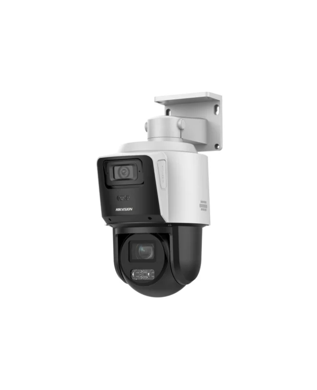 Camara PTZ IP TandemVu 4MP + 4MP Zoom Optico 4X ColorVu IR 40m/30m Luz Blanca 30m IP66 PoE+ Audio Bidirecciona, HIKVISION DS-2SE3C404MWG-E/14(2.8mm)